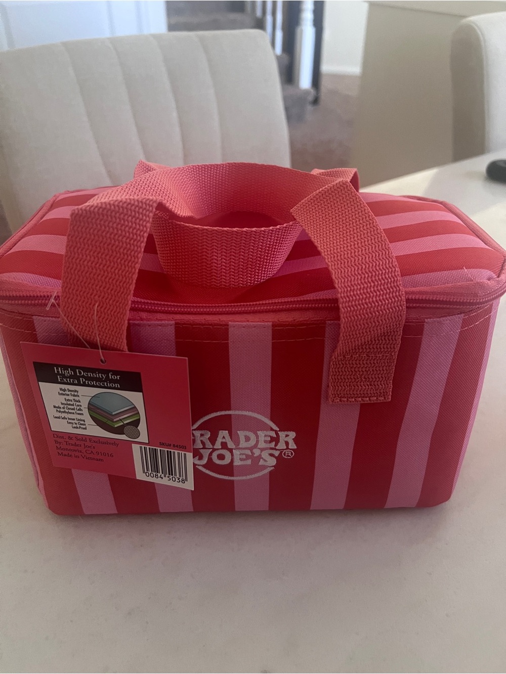 Trader Joe's Red & Pink Striped Mini Insulated Bag Limited Edition